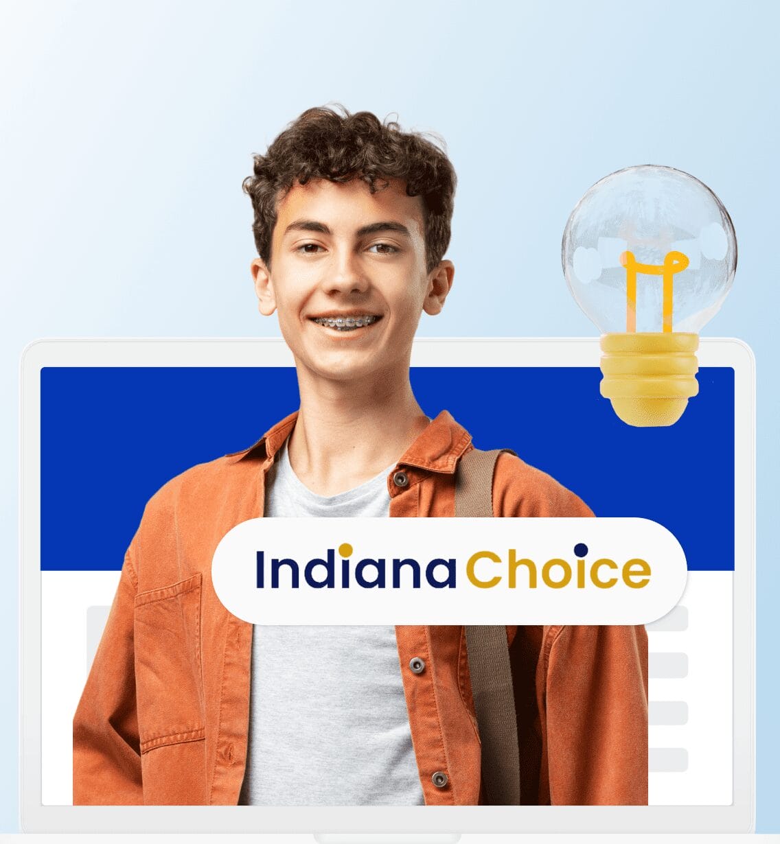 Plataforma de aprendizaje en línea que muestra Indiana Choice, enfatizando la educación accesible para todos los estudiantes en Indiana.