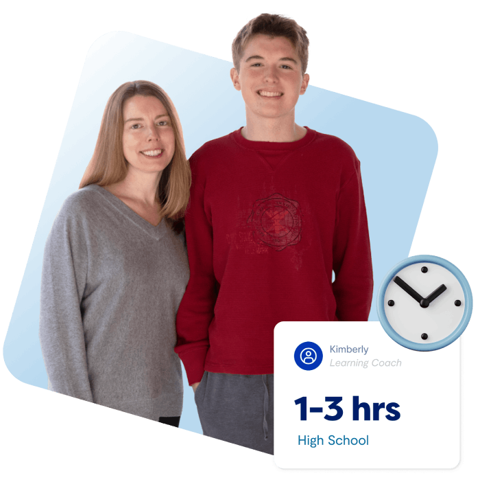 A boy and woman are positioned next to a clock indicating "1 - 3 hours" related to high school activities.